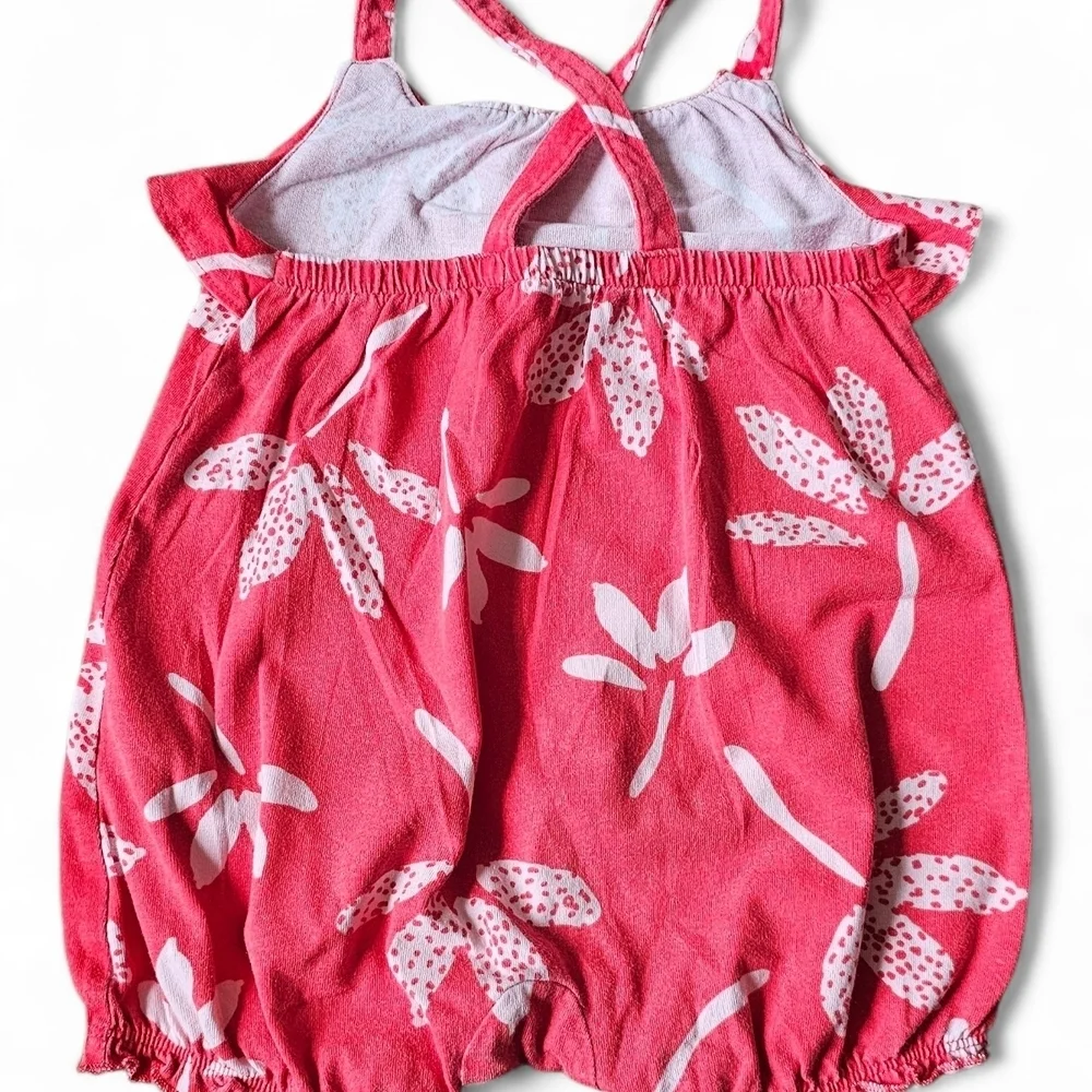 Carter's Baby Girl Floral Romper Set Coral Pink & Teal Green Size 12 Months